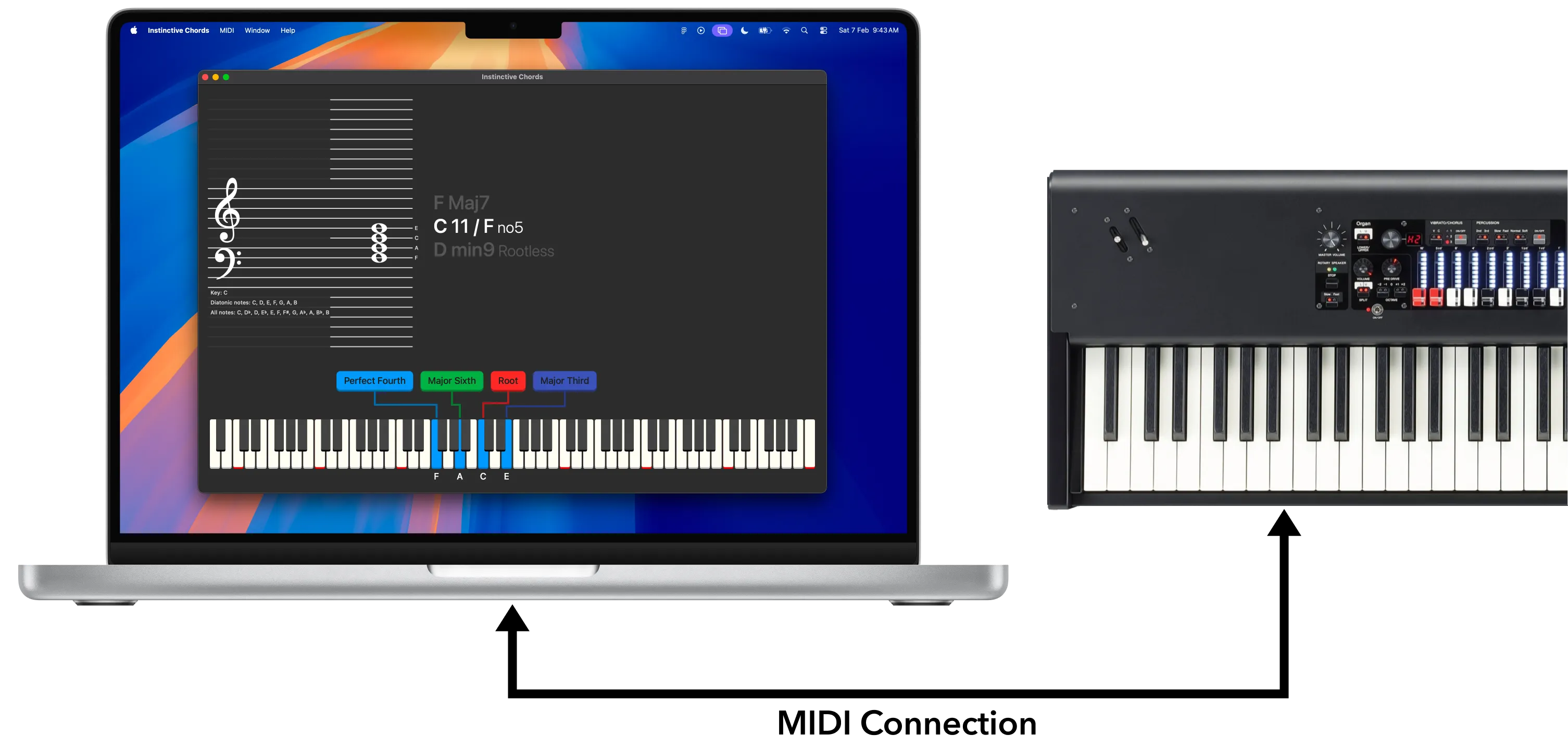 Instinctive Chords connected to MIDI device